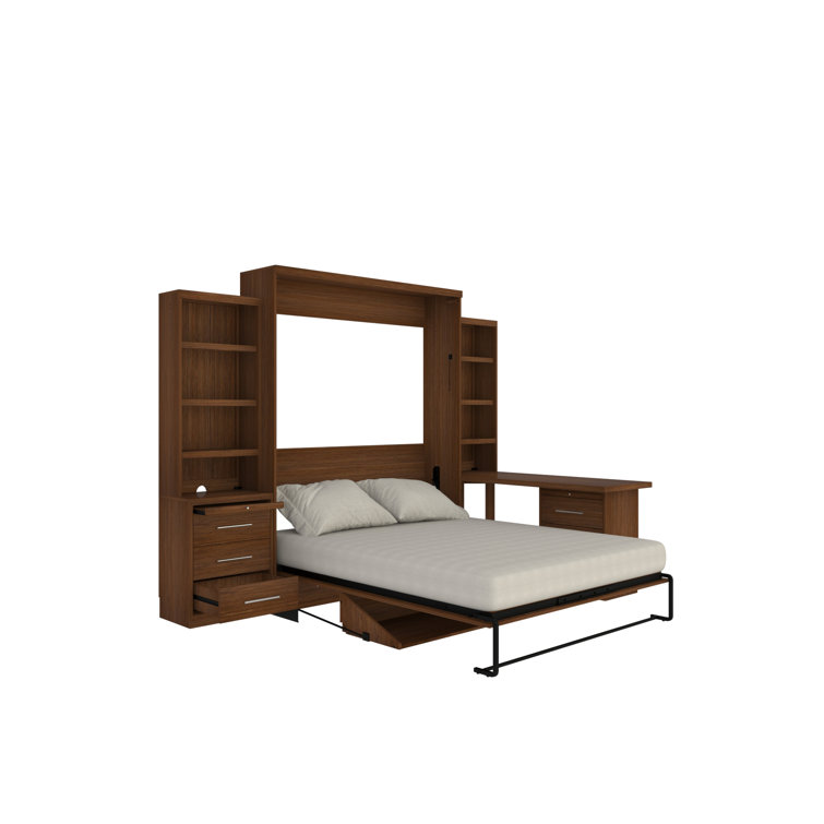 Hokku Designs Korte Queen Solid Wood Storage Murphy Desk & Return Bed